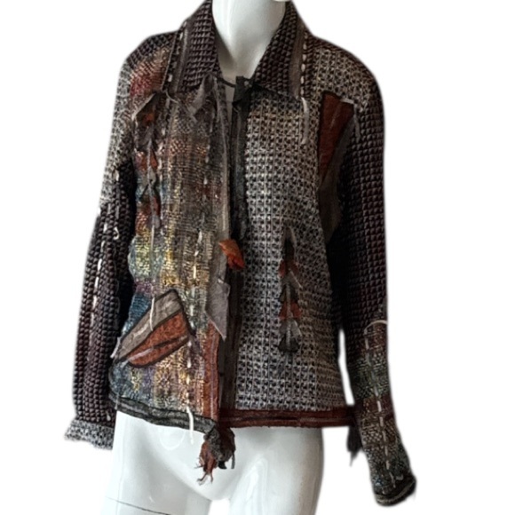 Yak Magik Art To Wear Black Multi Mixed Media Open Blazer Size Medium - Picture 14 of 15